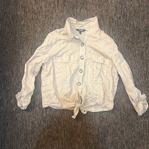 Tan button up cropped tee